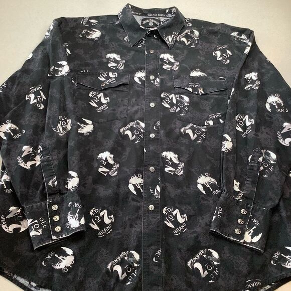 Jack Daniels Vintage Old No 7 Logo‎ Shirt XXL Metal Snap Long Sleeve Blac… - Picture 4 of 6